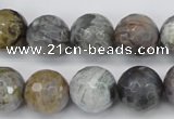 CAG7871 15.5 inches 16mm faceted round silver needle agate beads