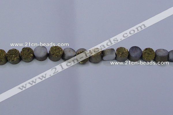 CAG7930 7.5 inches 10mm flat round plated white druzy agate beads