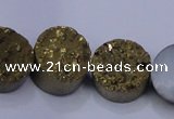 CAG7931 7.5 inches 12mm flat round plated white druzy agate beads