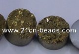 CAG7933 7.5 inches 16mm flat round plated white druzy agate beads