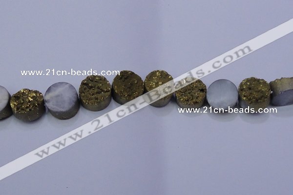 CAG7933 7.5 inches 16mm flat round plated white druzy agate beads