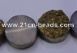CAG7934 7.5 inches 18mm flat round plated white druzy agate beads