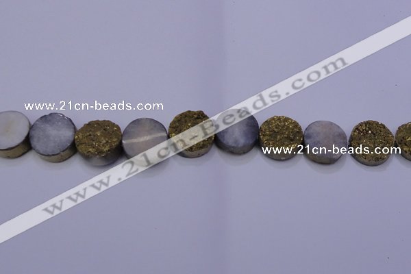 CAG7934 7.5 inches 18mm flat round plated white druzy agate beads