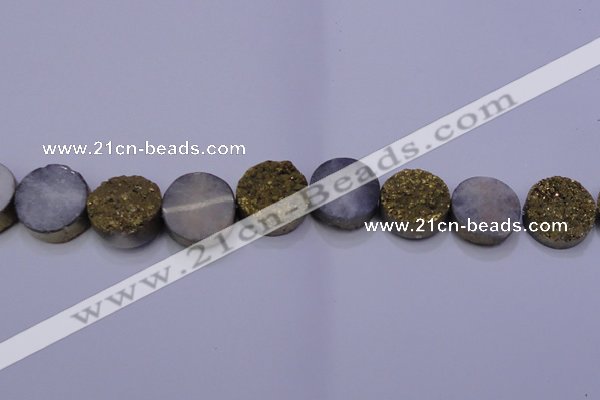 CAG7935 7.5 inches 20mm flat round plated white druzy agate beads