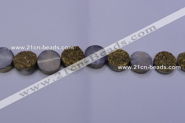 CAG7936 7.5 inches 22mm flat round plated white druzy agate beads