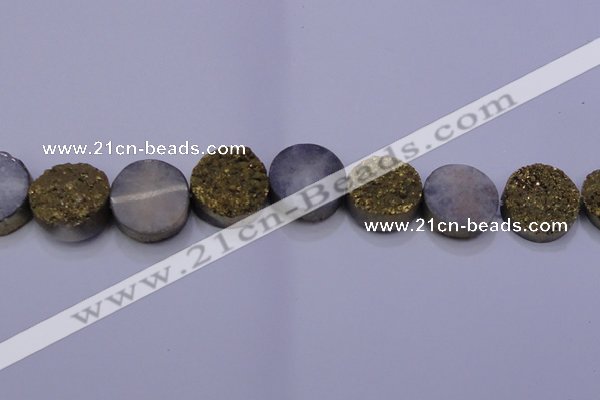 CAG7937 7.5 inches 24mm flat round plated white druzy agate beads