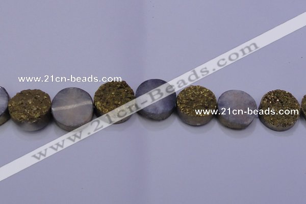 CAG7938 7.5 inches 26mm flat round plated white druzy agate beads