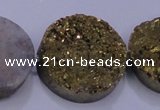 CAG7939 7.5 inches 28mm flat round plated white druzy agate beads