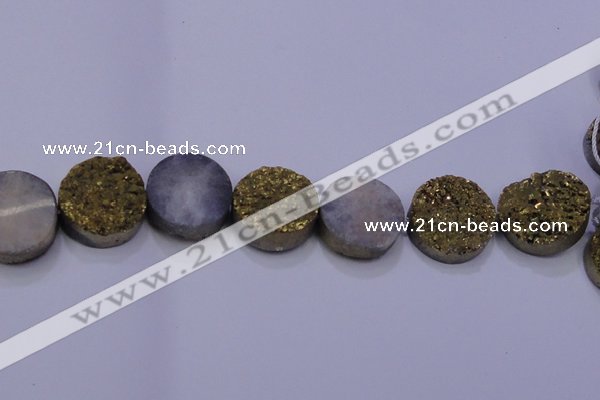 CAG7939 7.5 inches 28mm flat round plated white druzy agate beads