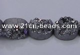 CAG7953 7.5 inches 8*10mm oval plated white druzy agate beads