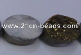 CAG7960 7.5 inches 13*18mm oval plated white druzy agate beads