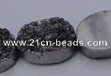 CAG7963 7.5 inches 15*20mm oval plated white druzy agate beads