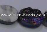 CAG7964 7.5 inches 15*20mm oval plated white druzy agate beads