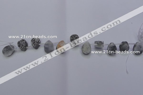 CAG7972 Top drilled 13*18mm flat teardrop plated white druzy agate beads