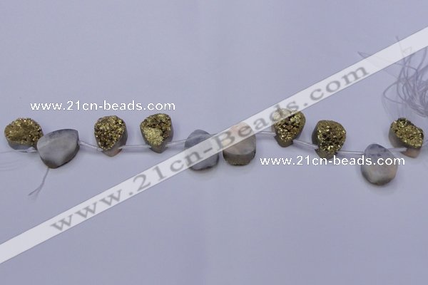 CAG7978 Top drilled 15*20mm flat teardrop plated white druzy agate beads