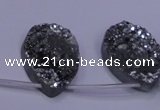 CAG7984 Top drilled 22*30mm flat teardrop plated white druzy agate beads