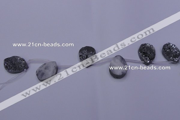 CAG7984 Top drilled 22*30mm flat teardrop plated white druzy agate beads