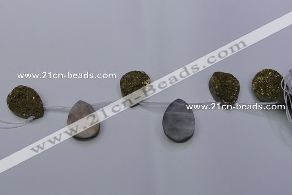 CAG7985 Top drilled 22*30mm flat teardrop plated white druzy agate beads