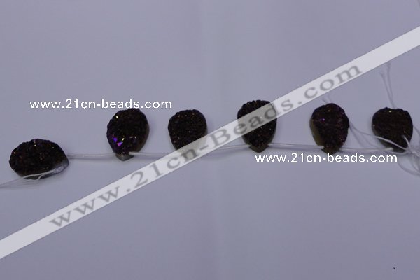 CAG7986 Top drilled 22*30mm flat teardrop plated white druzy agate beads