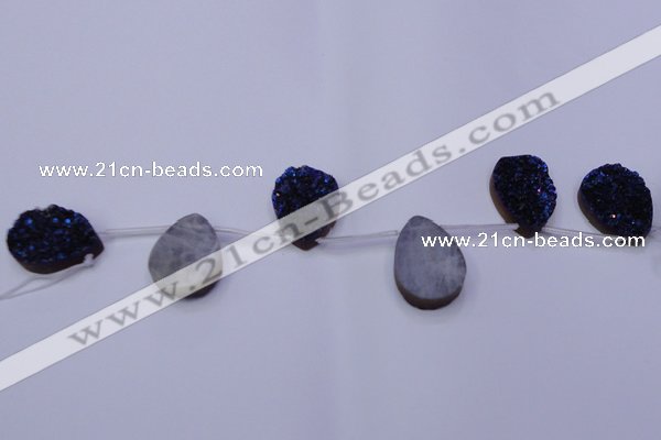 CAG7987 Top drilled 22*30mm flat teardrop plated white druzy agate beads