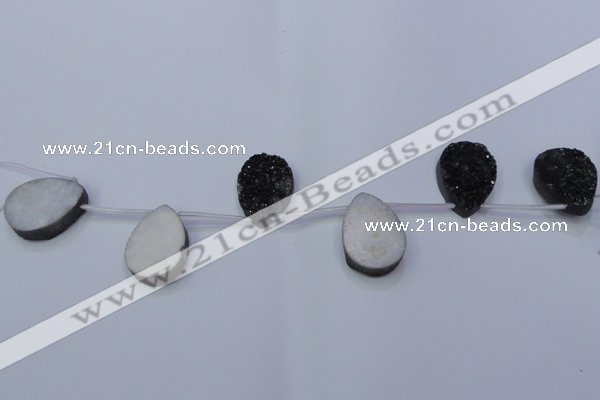 CAG7988 Top drilled 22*30mm flat teardrop plated white druzy agate beads