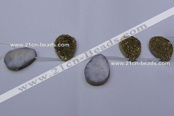 CAG7990 Top drilled 30*40mm flat teardrop plated white druzy agate beads