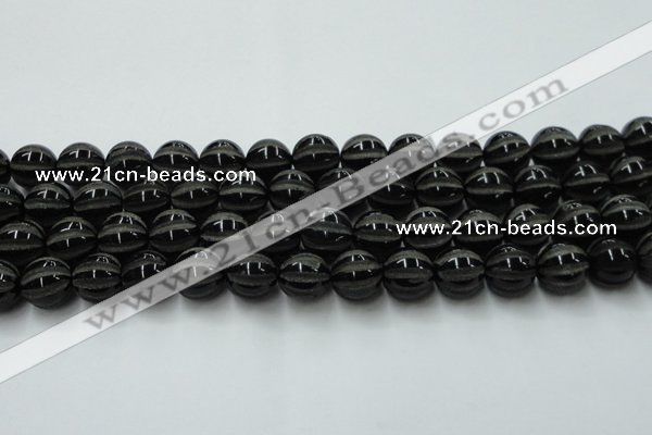 CAG8003 15.5 inches 14mm carved round black agate beads