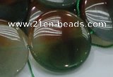 CAG803 15.5 inches 30mm flat round rainbow agate gemstone beads