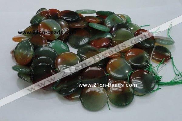 CAG803 15.5 inches 30mm flat round rainbow agate gemstone beads