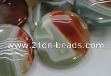 CAG806 15.5 inches 30mm flat round rainbow agate gemstone beads