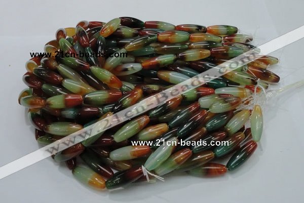 CAG810 15.5 inches 10*30mm rice rainbow agate gemstone beads