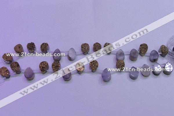 CAG8103 Top drilled 10*14mm teardrop glod plated druzy agate beads