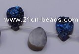 CAG8106 Top drilled 10*14mm teardrop blue plated druzy agate beads