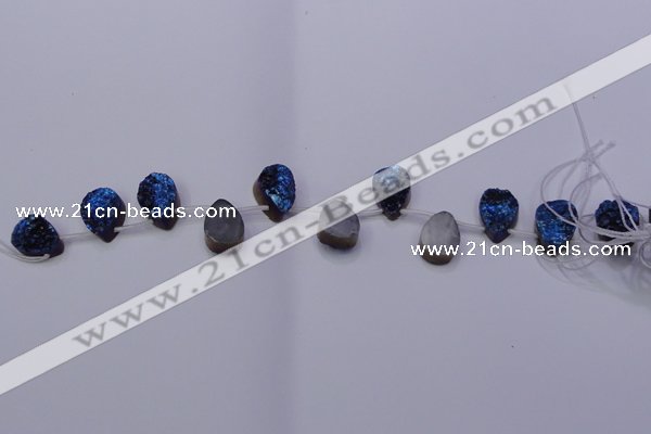 CAG8106 Top drilled 10*14mm teardrop blue plated druzy agate beads