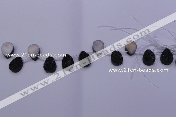 CAG8107 Top drilled 10*14mm teardrop black plated druzy agate beads