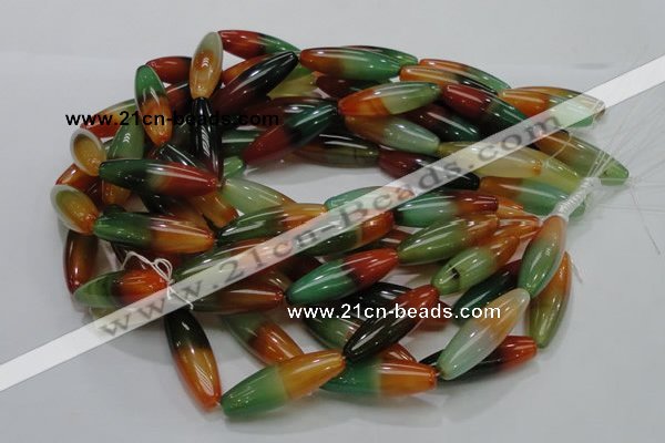 CAG811 15.5 inches 12*40mm rice rainbow agate gemstone beads