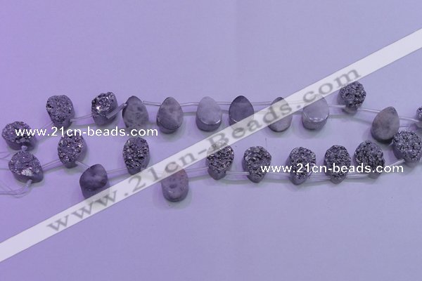 CAG8112 Top drilled 12*16mm teardrop silver plated druzy agate beads