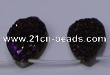 CAG8115 Top drilled 12*16mm teardrop purple plated druzy agate beads