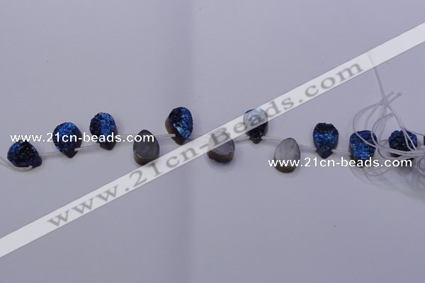 CAG8116 Top drilled 12*16mm teardrop blue plated druzy agate beads