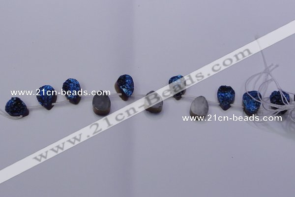 CAG8126 Top drilled 15*20mm teardrop blue plated druzy agate beads