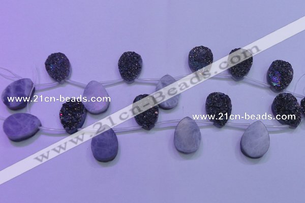 CAG8134 Top drilled 18*25mm teardrop rainbow plated druzy agate beads