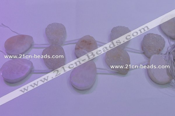 CAG8140 Top drilled 30*40mm teardrop white plated druzy agate beads