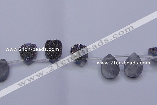 CAG8144 Top drilled 30*40mm teardrop rainbow plated druzy agate beads