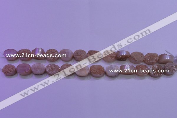 CAG8151 7.5 inches 10*14mm oval champagne plated druzy agate beads