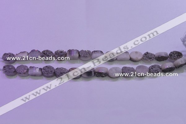 CAG8152 7.5 inches 10*14mm oval silver plated druzy agate beads