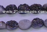 CAG8154 7.5 inches 10*14mm oval rainbow plated druzy agate beads