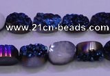CAG8156 7.5 inches 10*14mm oval blue plated druzy agate beads