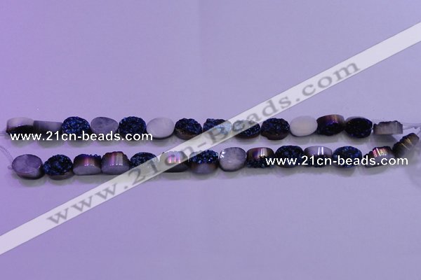 CAG8156 7.5 inches 10*14mm oval blue plated druzy agate beads