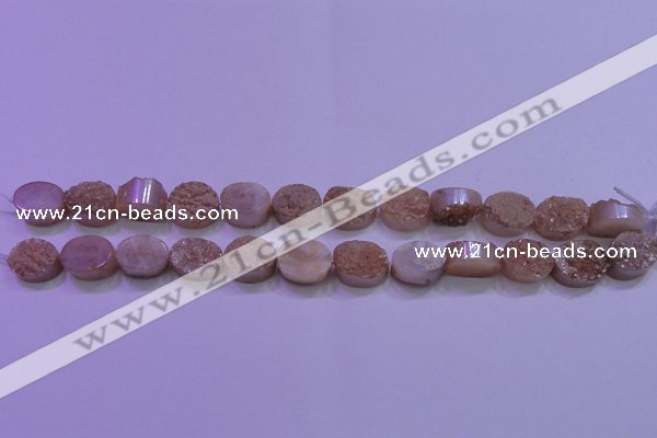 CAG8161 7.5 inches 12*16mm oval champagne plated druzy agate beads