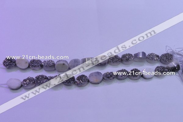 CAG8162 7.5 inches 12*16mm oval silver plated druzy agate beads